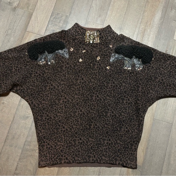 Vintage 80s Cedars Lambswool Angora Sweater S Hong Kong Leather Hedgehog - Picture 11 of 11